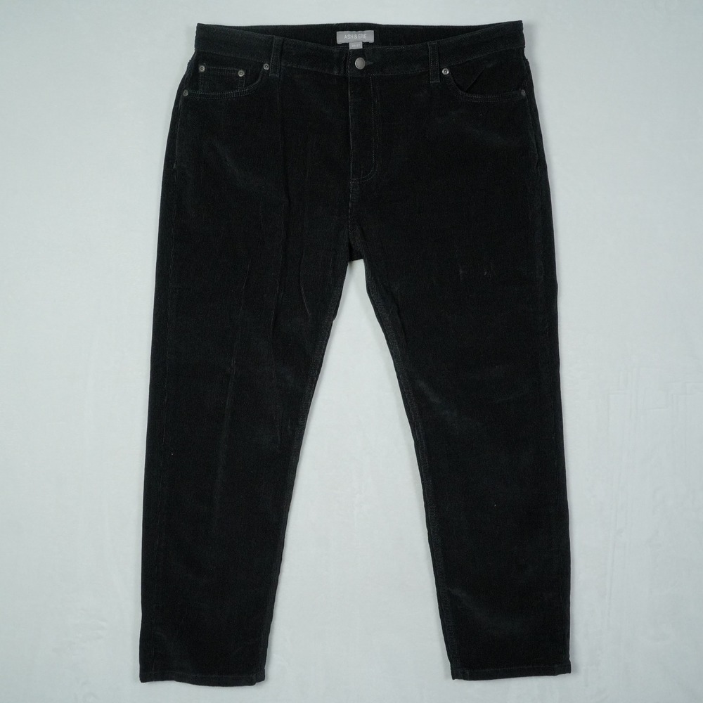 Ash & Erie Mens Black Corduroy Straight Leg Pants 38x27 Stretch Cotton